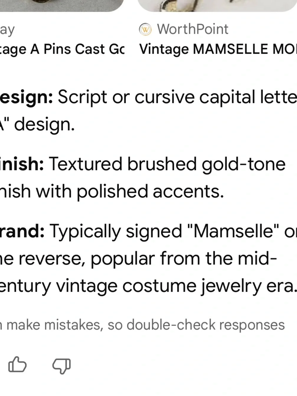 MANSELLE Vintage Gold Tone Monogram Wall Letter A